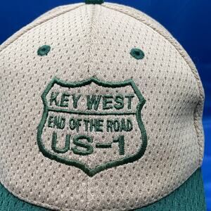 Key West End of The Road US 1 Tan Green Embroidered Baseball Cap Adult One Size